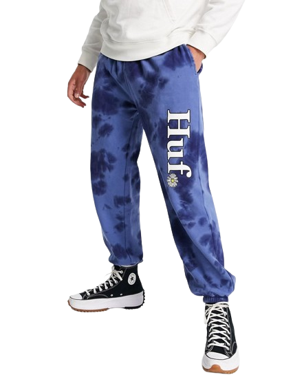 HUF In Bloom granatowe joggersy z efektem tie-dye defekt L