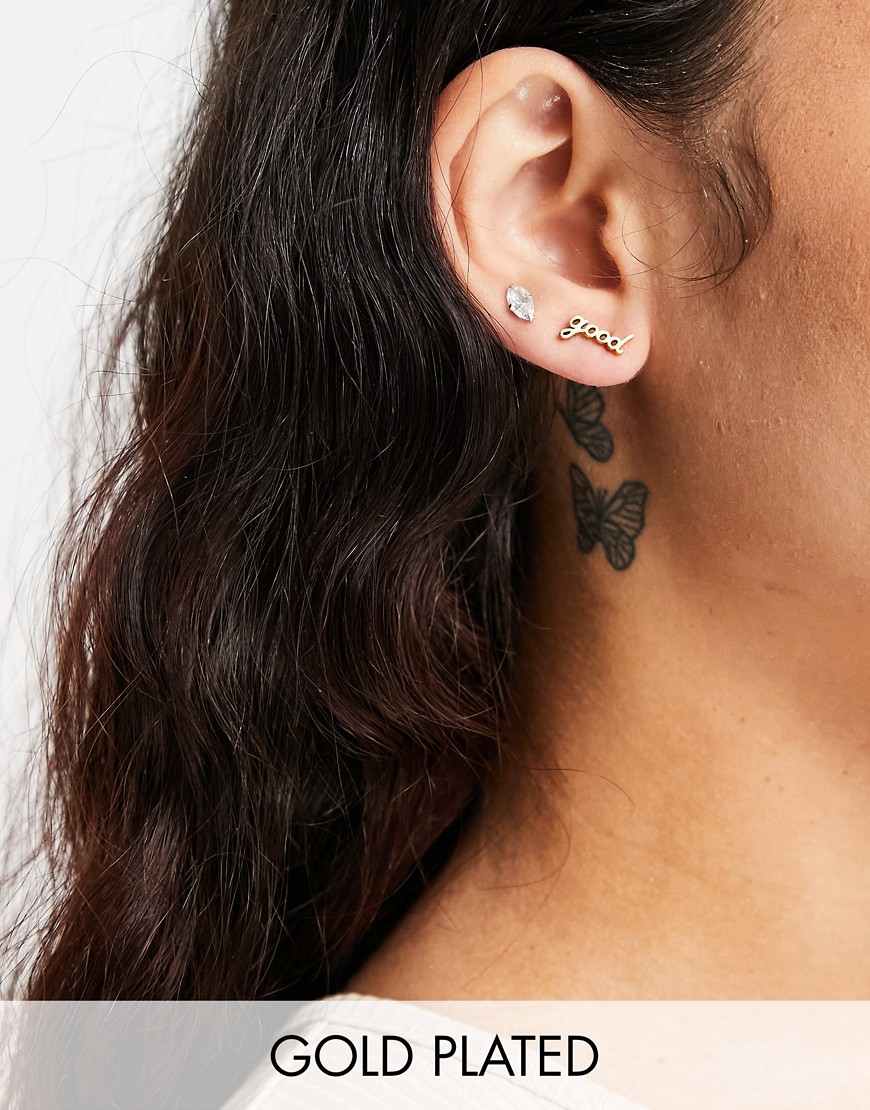 Hoops + Chains LDN kolczyki wkrętki z napisem „good vibes" pokryte 18-karatowym złotem Hoops--Chains-LDN-kolczyki-wkretki-z-napisem-„good-vibes--pokryte-18-karatowym-zlotem