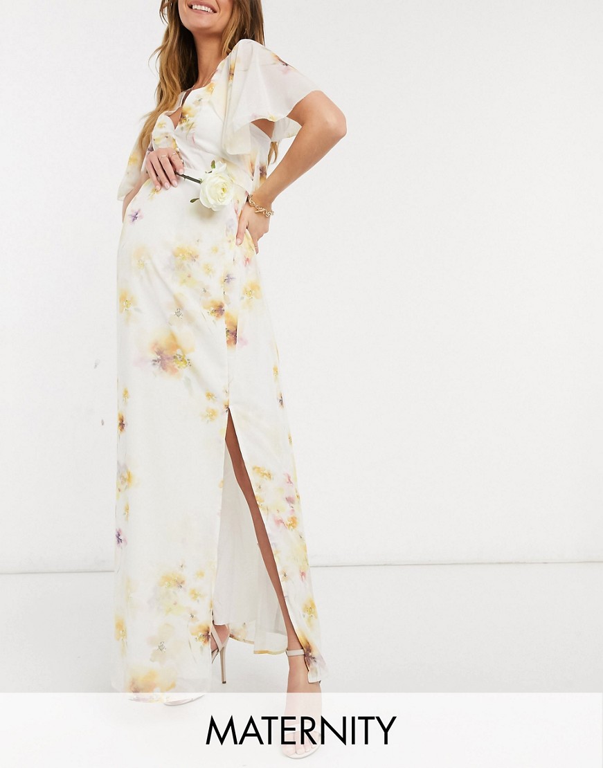 Hope & Ivy ciążowa kremowa sukienka maxi w kwiaty z odsłoniętymi plecami 38 Hope--Ivy-ciazowa-kremowa-sukienka-maxi-w-kwiaty-z-odslonietymi-plecami-38