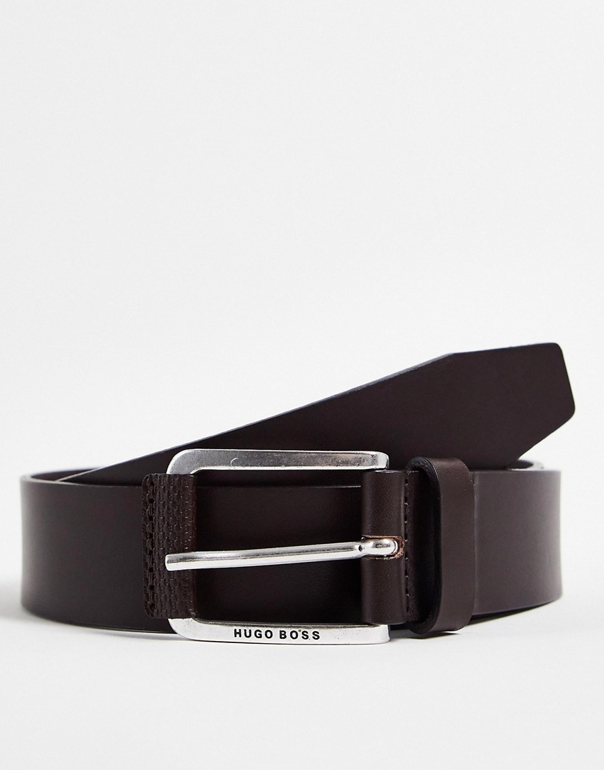 Hugo Boss pasek męski skórzany z monogramem w kolorze ciemnobrązowym defekt 85 Hugo-Boss-pasek-meski-skorzany-z-monogramem-w-kolorze-ciemnobrazowym-defekt-85