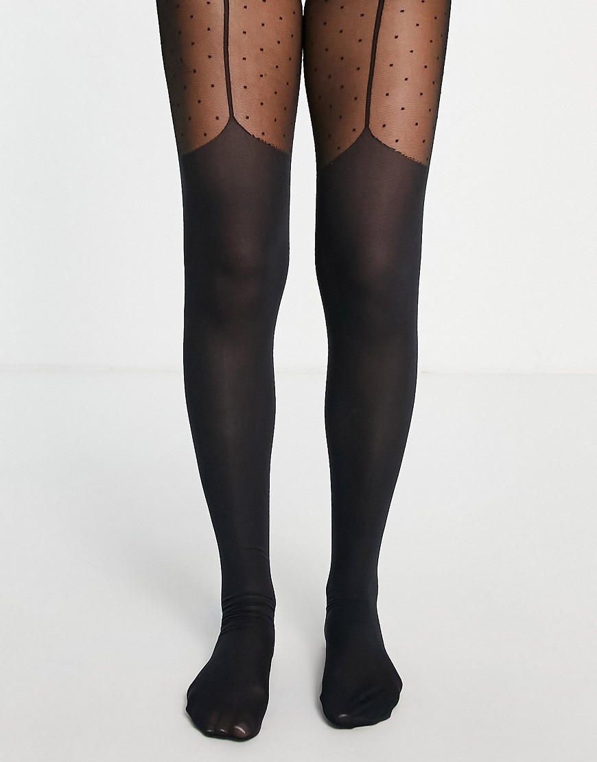 Hunkemoller czarne rajstopy 40 den imitacja pasków do pończoch w kropki S/M Hunkemoller-czarne-rajstopy-40-den-imitacja-paskow-do-ponczoch-w-kropki-S-M