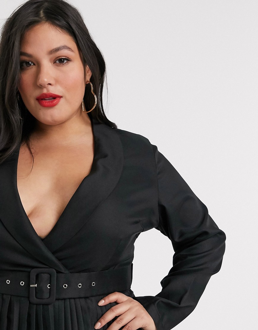 In-The-Style-Czarna-marynarkowa-sukienka-z-glebokim-dekoltem-i-plisowanym-dolem-plus-size-50-2 In-The-Style-Czarna-marynarkowa-sukienka-z-glebokim-dekoltem-i-plisowanym-dolem-plus-size-50