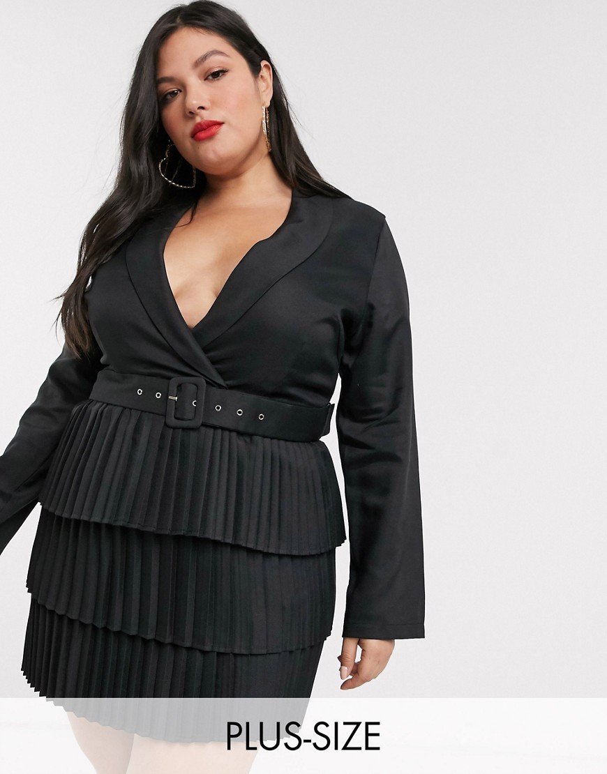 In The Style Czarna marynarkowa sukienka z głębokim dekoltem i plisowanym dołem plus size 50 In-The-Style-Czarna-marynarkowa-sukienka-z-glebokim-dekoltem-i-plisowanym-dolem-plus-size-50