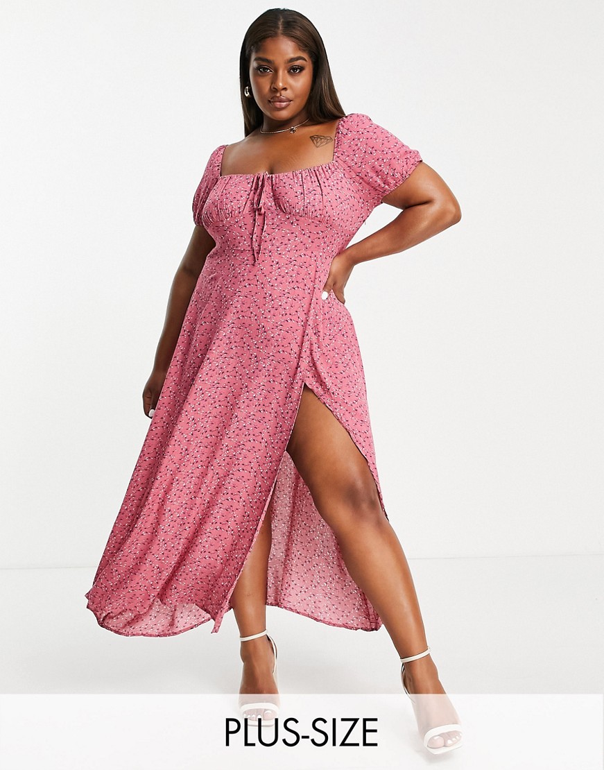 In The Style Plus Size różowa sukienka midi w kwiaty z rozcięciem na udzie 46 In-The-Style-Plus-Size-rozowa-sukienka-midi-w-kwiaty-z-rozcieciem-na-udzie-46