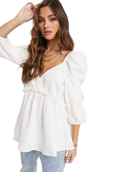 In The Style x Lorna Luxe – Biały top z dużymi bufkami defekt 40