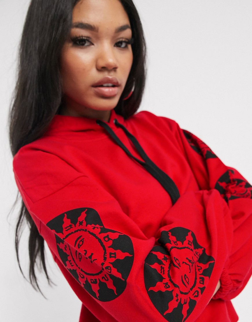 Influence Czerwona Bluza damska z kapturem i printem XL 42 Influence-Czerwona-Bluza-damska-z-kapturem-i-printem-XL-42