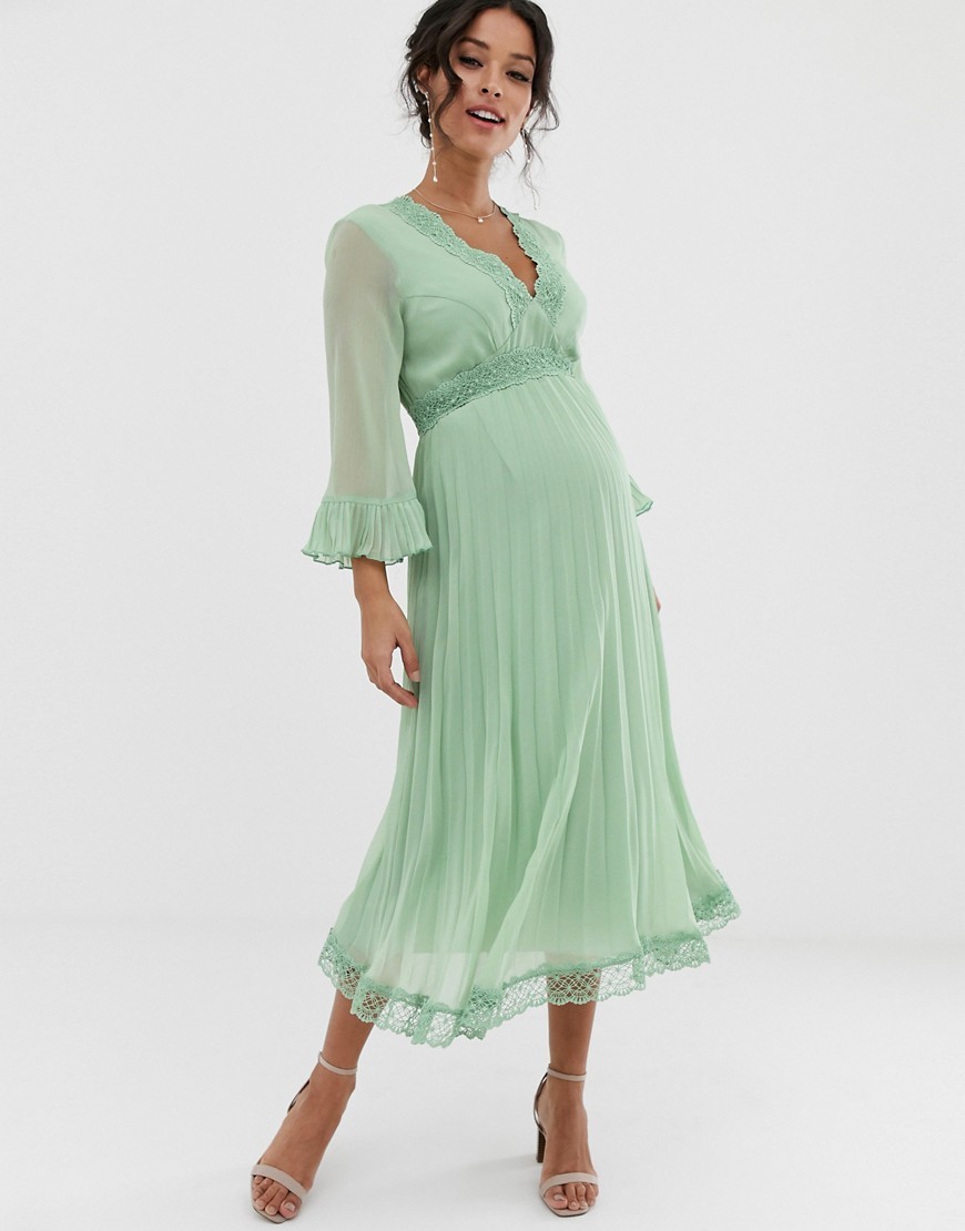 Jasnozielona Sukienka midi ciążowa plisowana elegancka XL 42 Jasnozielona-Sukienka-midi-ciazowa-plisowana-elegancka-XL-42
