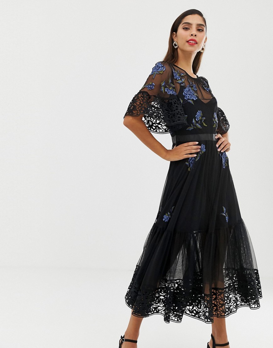 French Connection Czarna Długa Sukienka w kwiaty XXL 44 K22-French-Connection-Czarna-Dluga-Sukienka-w-kwiaty-XXL-44