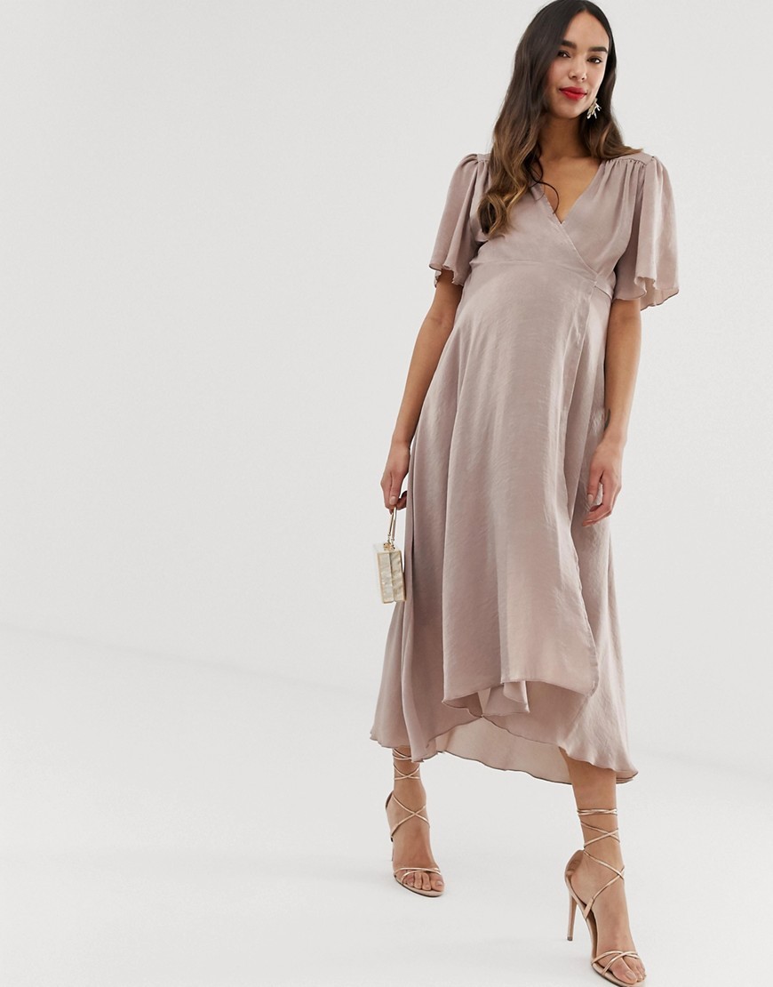 Maternity Brudny Róż Blush Sukienka ciążowa midaxi satynowa M 38 K22-Maternity-Brudny-Roz-Blush-Sukienka-ciazowa-midaxi-satynowa-M-38