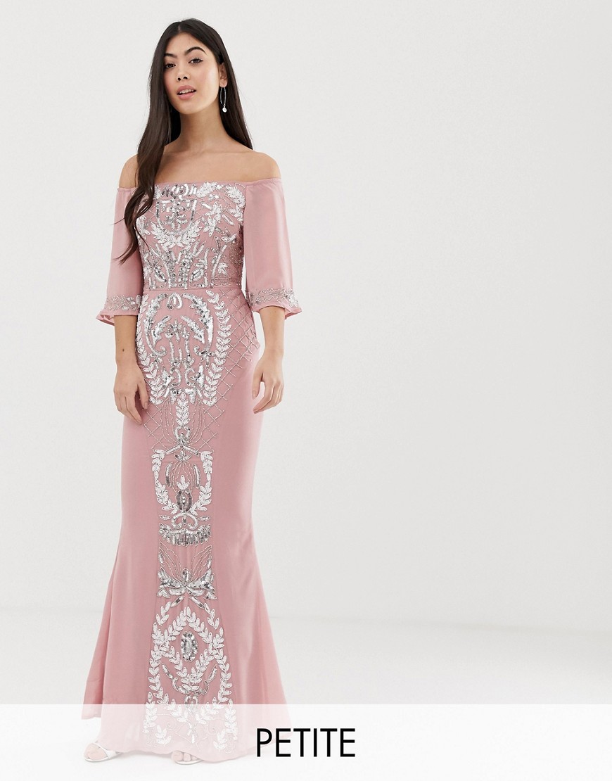 Różowa Sukienka maxi zdobiona petite XS 34 K22-Rozowa-Sukienka-maxi-zdobiona-petite-XS-34