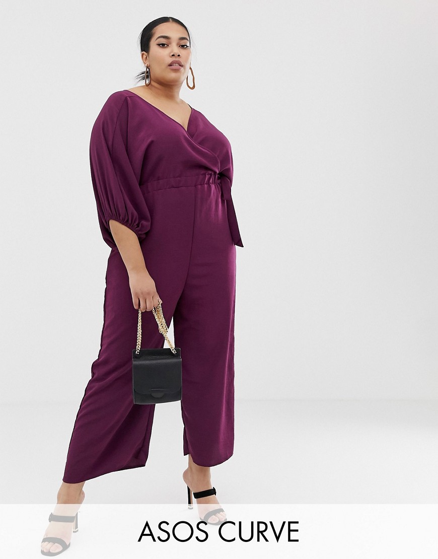 Bordowy kombinezon casual kopertowy dekolt rękawy typu kimono cullote plus size 54 Kombinezon-casual-kopertowy-dekolt-rekawy-typu-kimono-cullote-plus-size-54