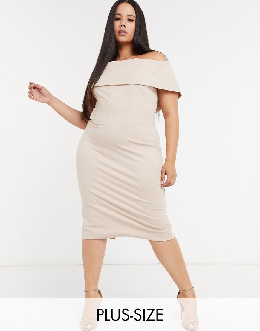 Lavish Alice różowa sukienka tuba dekolt bardot odkryte ramiona plus size 46 Lavish-Alice-rozowa-sukienka-dekolt-bardot-odkryte-ramiona-plis-size-46