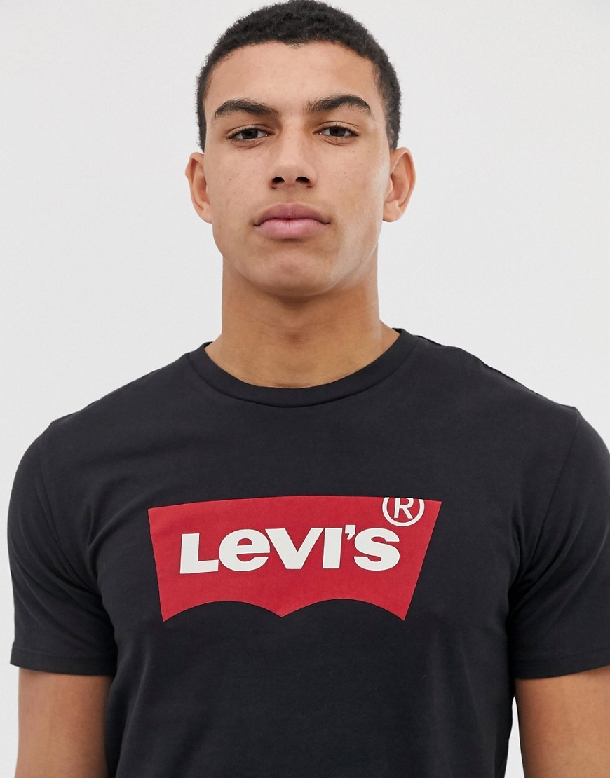 Levis-Czarny-T-shirt-czerwone-logo-sprane-S