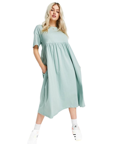Luźna sukienka midi oversize zielony defekt 38