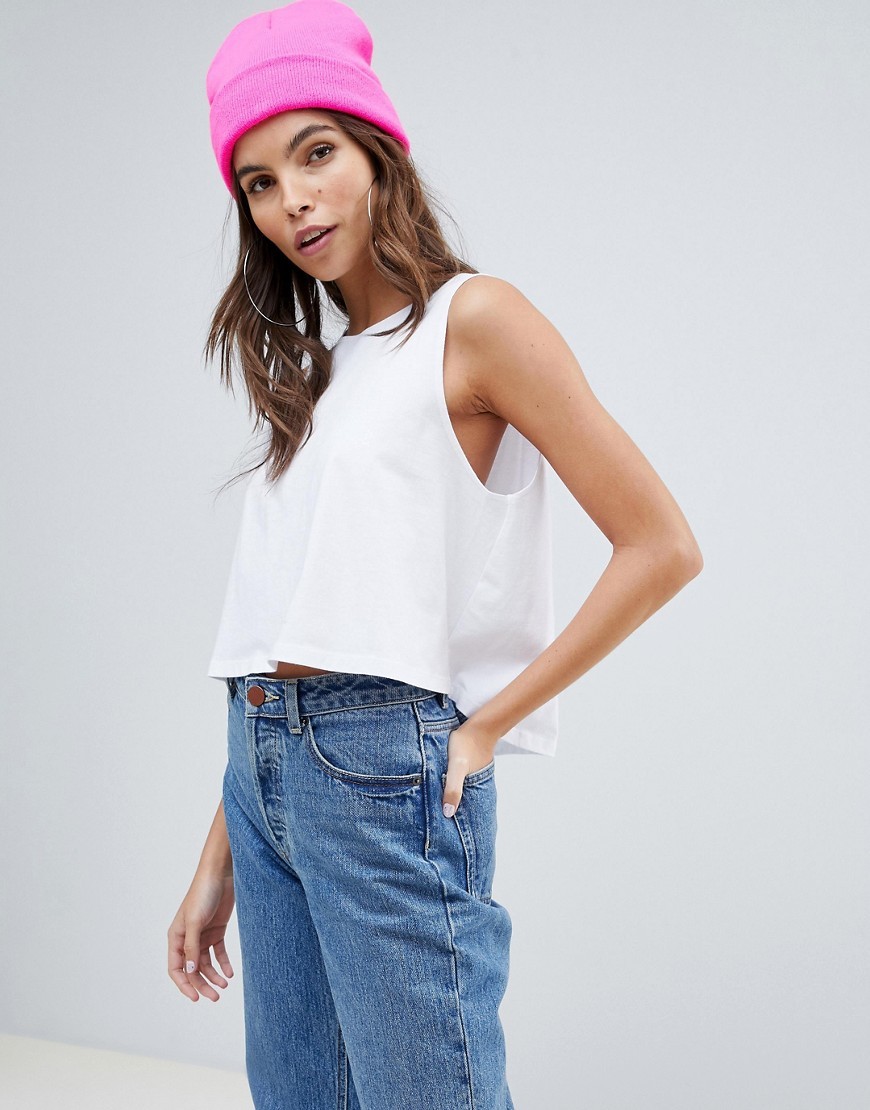 Luźny T-shirt bez rękawów biały crop top S 36 Luzny-T-shirt-bez-rekawow-bialy-crop-top-S-36