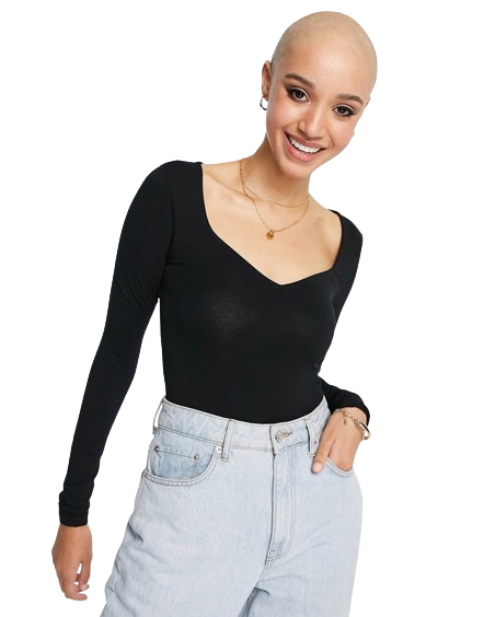 Miss Selfridge – Body z długim rękawem i dekoltem w kształcie serca 34