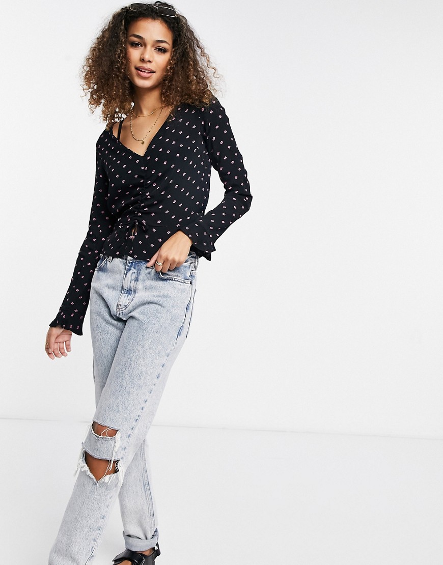 Miss-Selfridge-damska-czarna-bluzka-w-kwiaty-z-falbana-XL-3 Miss-Selfridge-damska-czarna-bluzka-w-kwiaty-z-falbana-XL