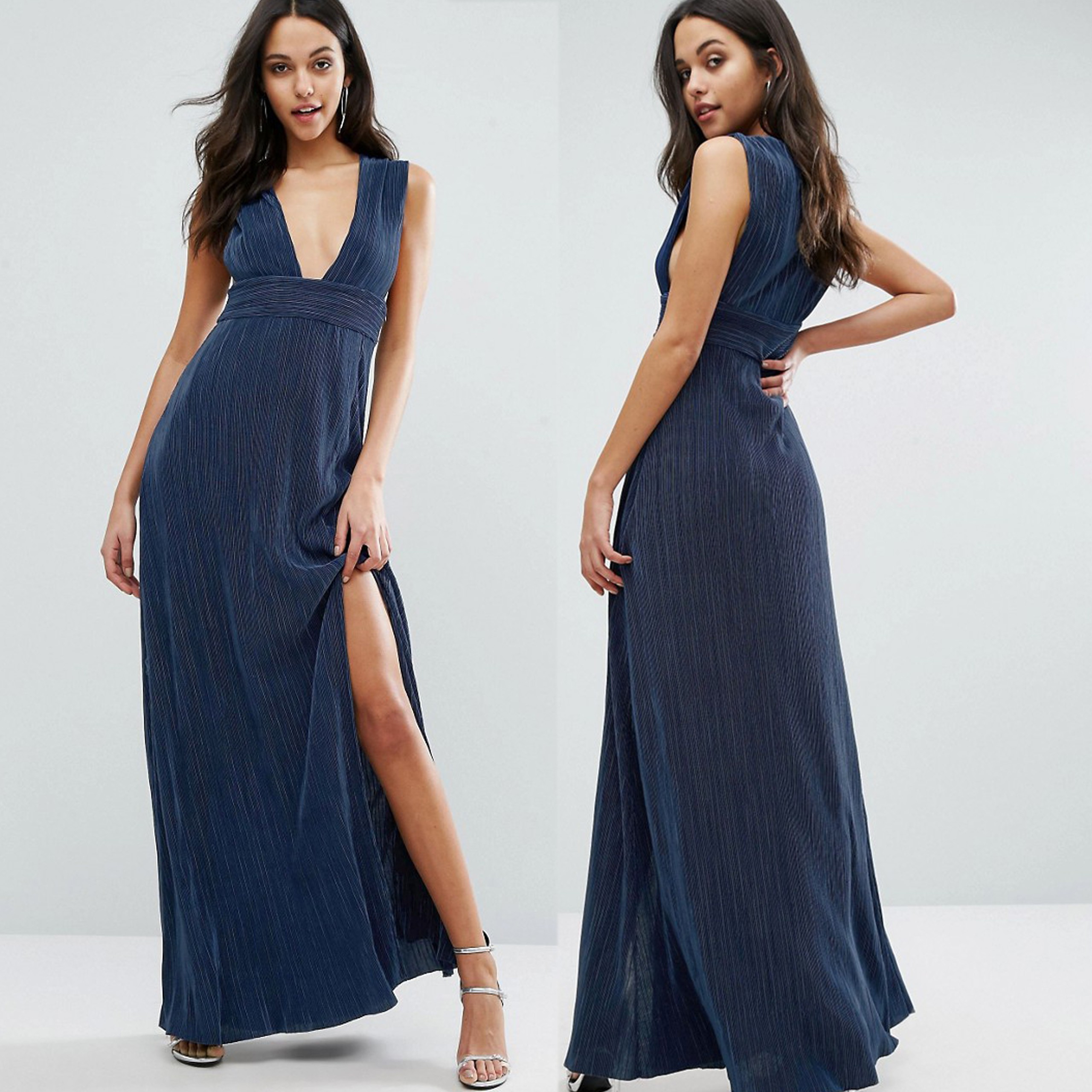 Missguided Granatowa Sukienka maxi plisy XL 42 Missguided-Granatowa-Sukienka-maxi-plisy-XL-42
