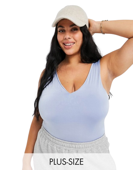 Missguided Plus niebieskie bezszwowe body z dekoltem V 46