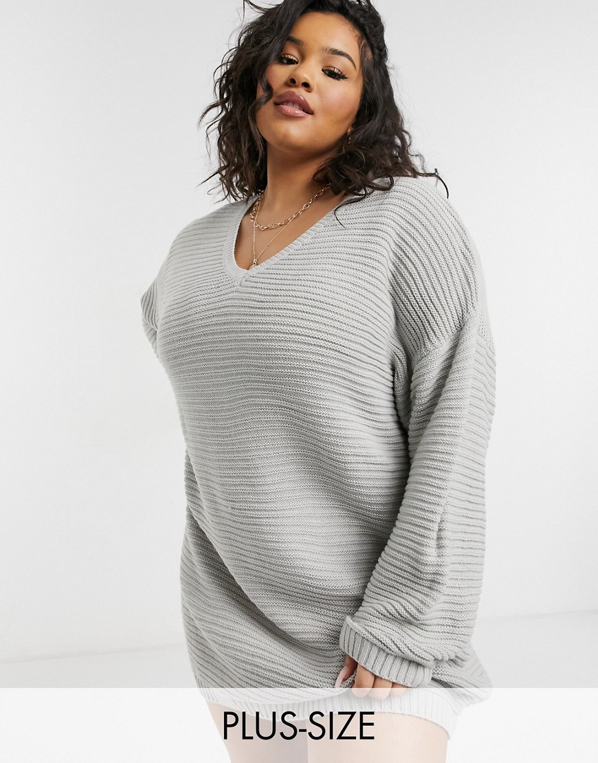 Missguided Plus – Szara prążkowana sukienka dzianinowa 48-50 Missguided-Plus-–-Szara-prazkowana-sukienka-dzianinowa-48-50