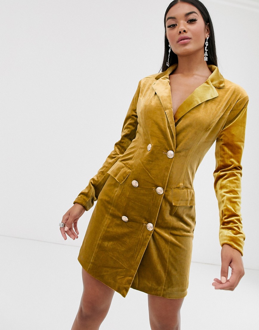 Missguided Złota aksamitna sukienka marynarkowa z kolnierzykiem 40 Missguided-Zlota-aksamitna-sukienka-marynarkowa-z-kolnierzykiem-40