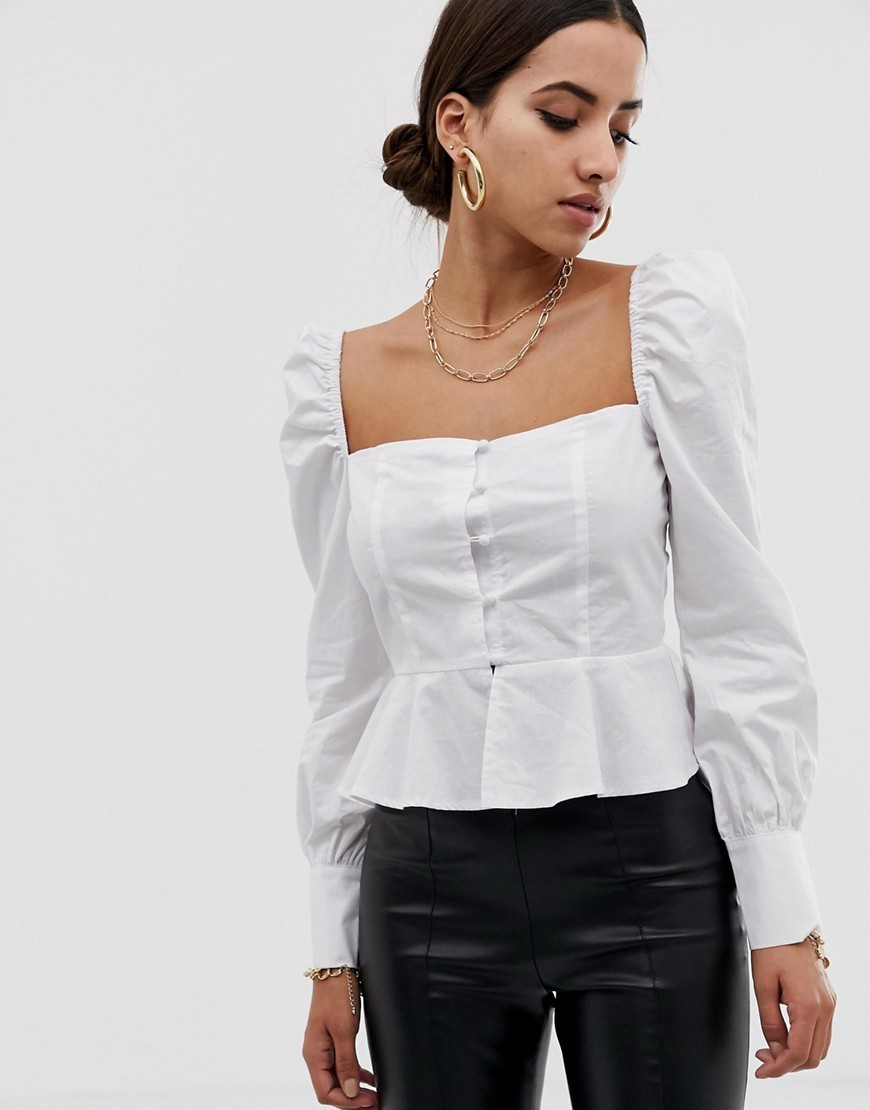 Missguided biała bluzka top długi rękaw kwadratowy dekolt S 36 Missguided-biala-bluzka-top-dlugi-rekaw-kwadratowy-dekolt-S-36