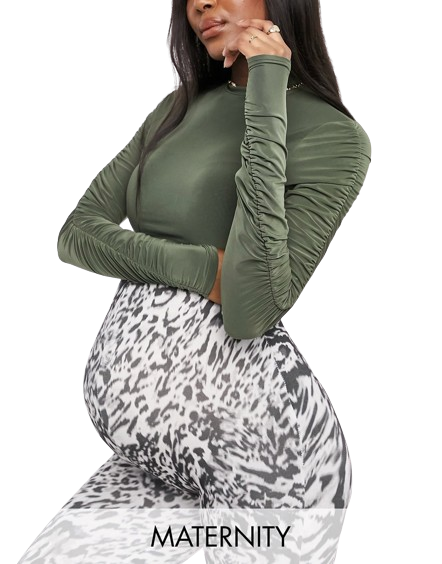 Missguided ciążowy krótki golf khaki z długim rękawem defekt M/L