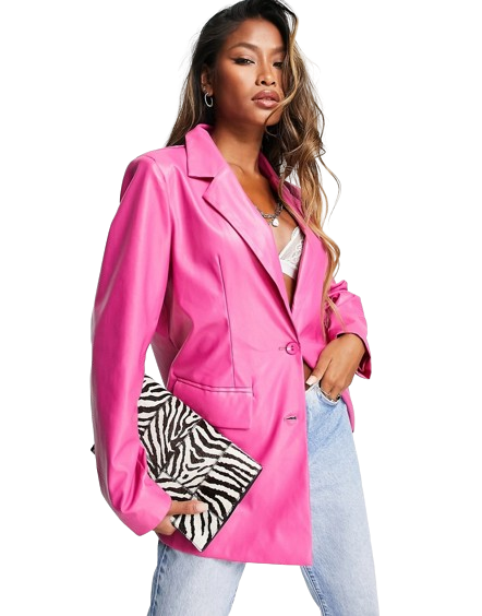Missyempire Różowa marynarka oversize o skórzana defekt 36