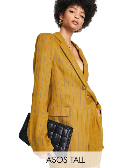 Musztardowa lniana marynarka garniturowa w paski 44