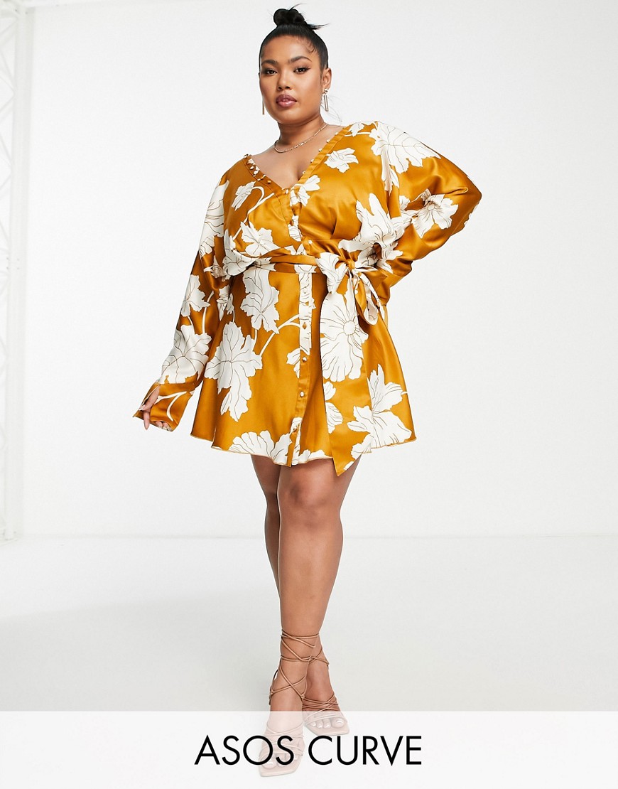 Musztardowa sukienka mini rozkloszowana w kwiaty kimono defekt 40 Musztardowa-sukienka-mini-rozkloszowana-w-kwiaty-kimono-40