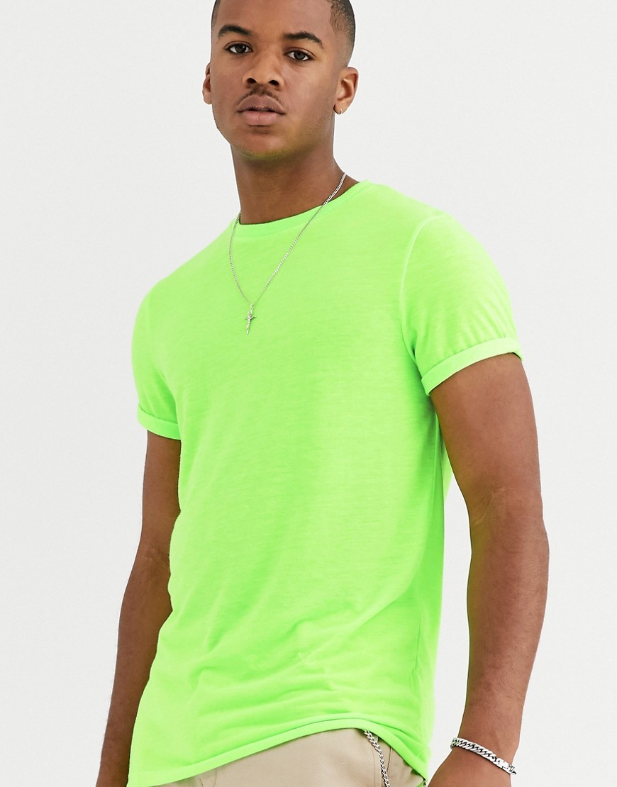 Neonowy-zielony-T-shirt-meski-rolowane-rekawy-2XS