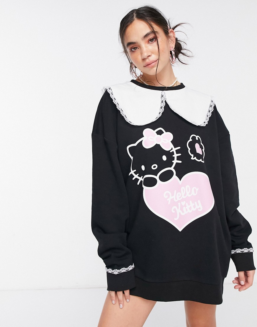 New Girl Order dzianinowa sukienka oversize z kołnierzem Hello Kitty czarna 38 New-Girl-Order-dzianinowa-sukienka-oversize-z-kolnierzem-Hello-Kitty-czarna-38