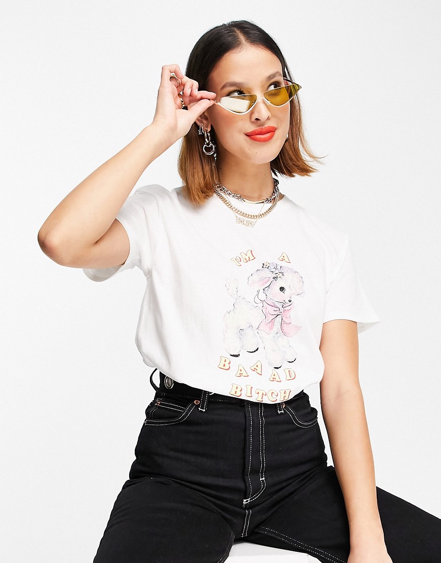 New Girl damski biały t-shirt oversize z grafiką owieczki defekt XXL New-Girl-damski-bialy-t-shirt-oversize-z-grafika-owieczki-defekt-XXL
