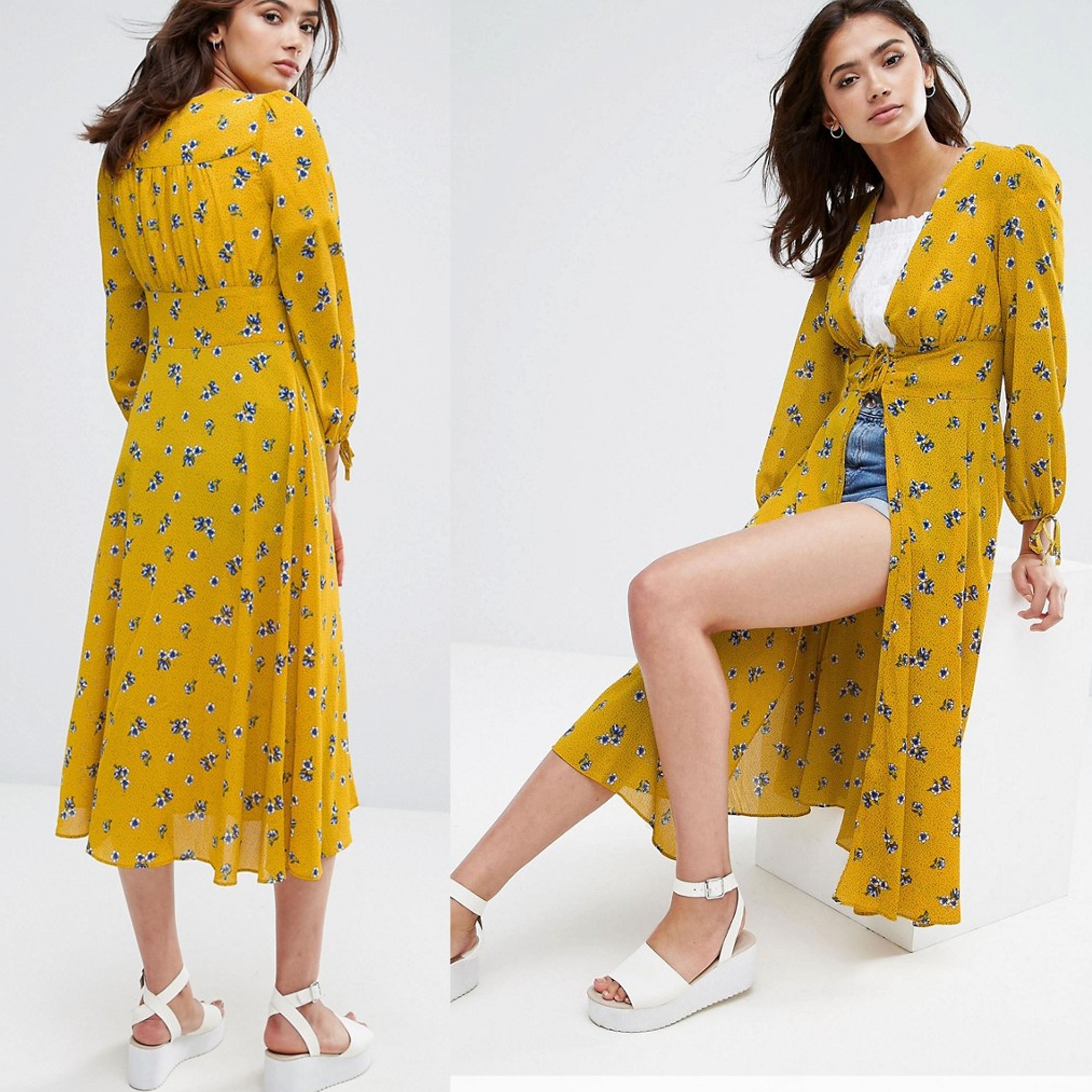 New Look Sukienka kimono żółta kwiaty M 38 New-Look-Sukienka-kimono-zolta-kwiaty-M-38