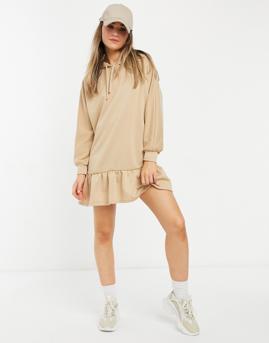 New Look brązowa dresowa sukienka mini z kapturem i falbaną u dołu defekt L New-Look-brazowa-dresowa-sukienka-mini-z-kapturem-i-falbana-u-dolu-L