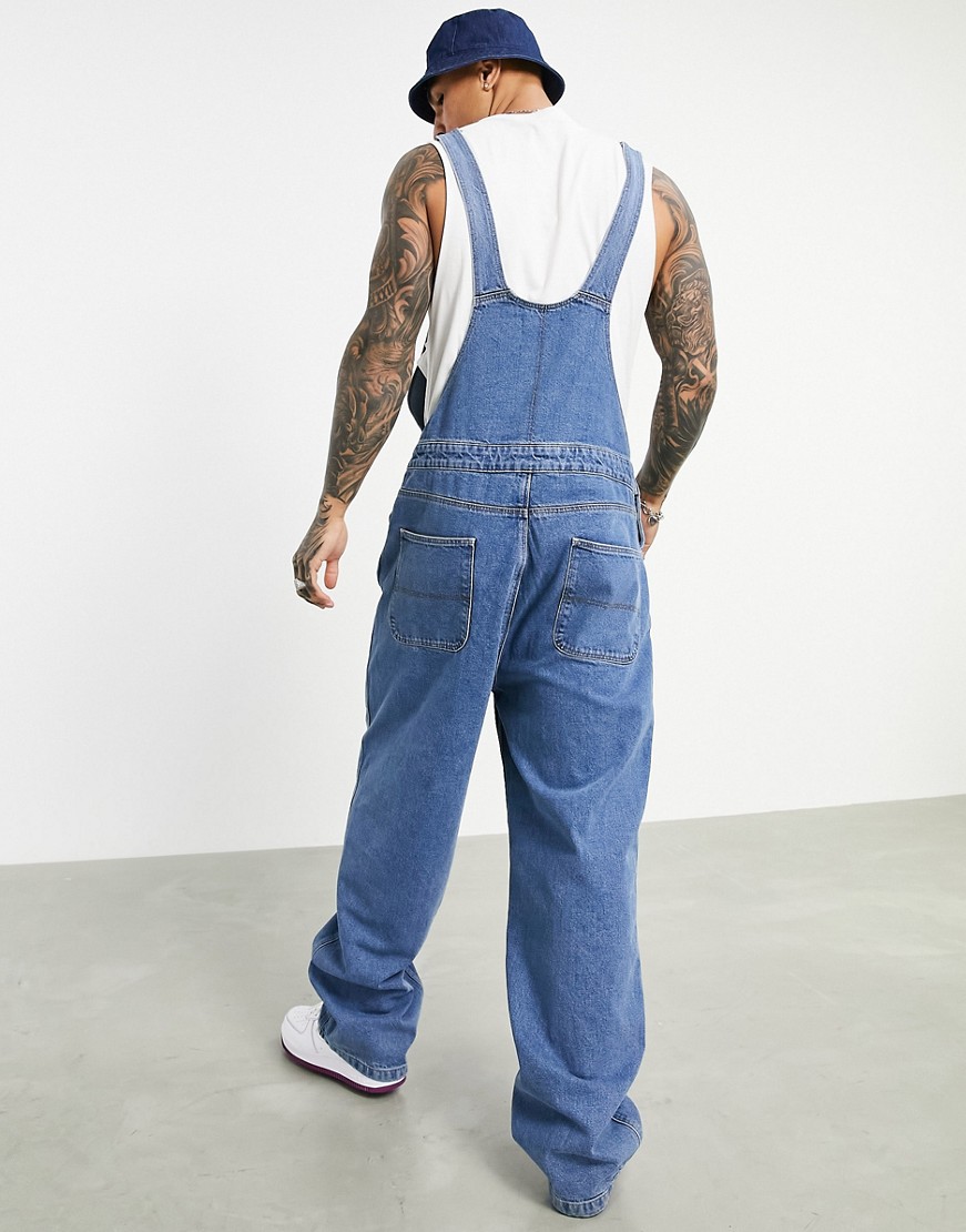 Niebieskie-jeansowe-obszerne-ogrodniczki-vintage-efekt-sprania-M-1 Niebieskie-jeansowe-obszerne-ogrodniczki-vintage-efekt--sprania-M