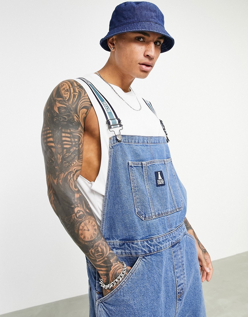 Niebieskie-jeansowe-obszerne-ogrodniczki-vintage-efekt-sprania-M-2 Niebieskie-jeansowe-obszerne-ogrodniczki-vintage-efekt--sprania-M