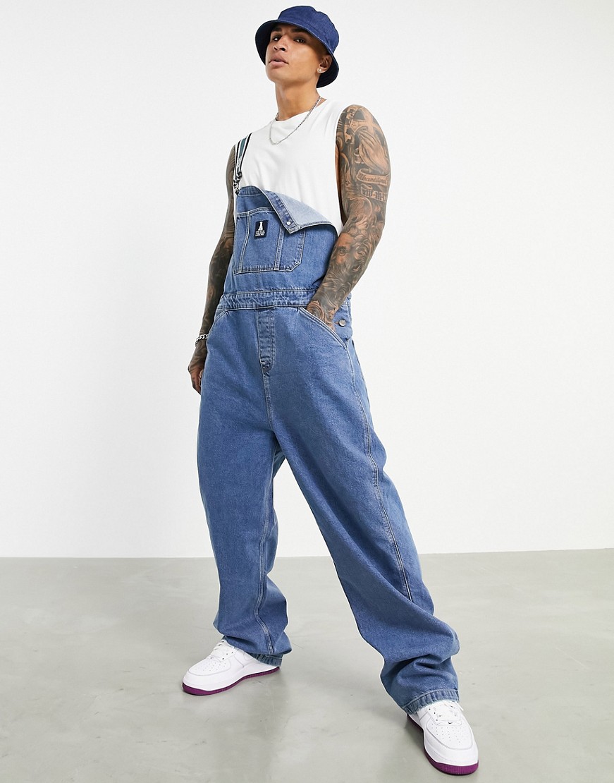 Niebieskie-jeansowe-obszerne-ogrodniczki-vintage-efekt-sprania-M-3 Niebieskie-jeansowe-obszerne-ogrodniczki-vintage-efekt--sprania-M