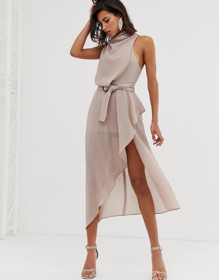 Nude Sukienka midi drapowana brak paska XXL 44 Nude-Sukienka-midi-drapowana-brak-paska-XXL-44