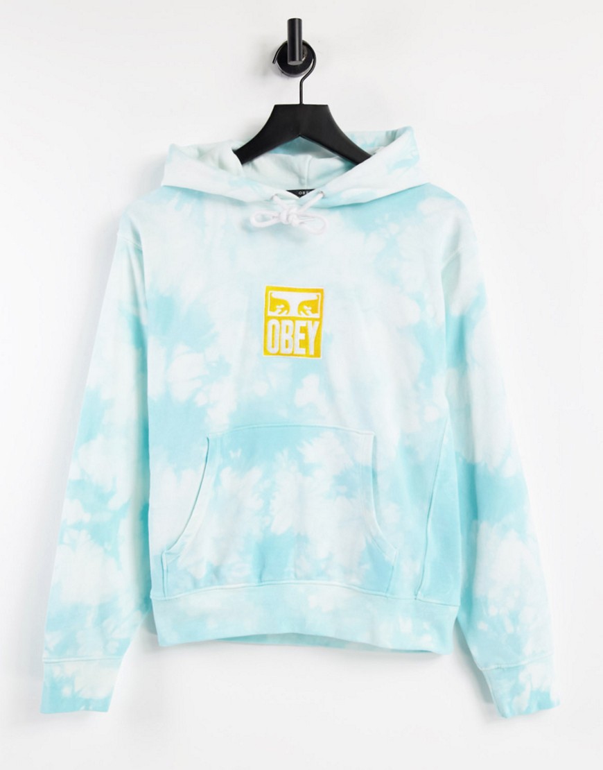 Obey luźna bluza oversize z kapturem logo efekt tie dye M Obey-luzna-bluza-oversize-z-kapturem-logo-efekt-tie-dye-M