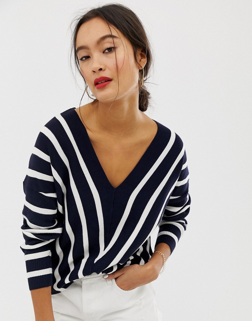 Only sweter w paski o szerokim kroju z dekoltem w kształcie litery V, 38 Only-swetr-w-paski-o-szerokim-kroju-z-dekoltem-w-ksztalcie-litery-V--38