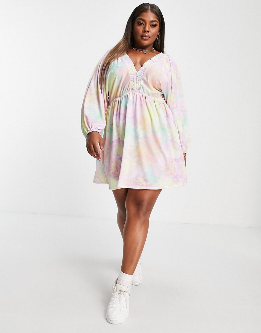 Pastelowa-rozowa-sukienka-mini-dekolt-V-wzor-tie-dyeplis-size-46-3 Pastelowa-rozowa-sukienka-mini-dekolt-V-wzor-tie-dyeplis-size-46