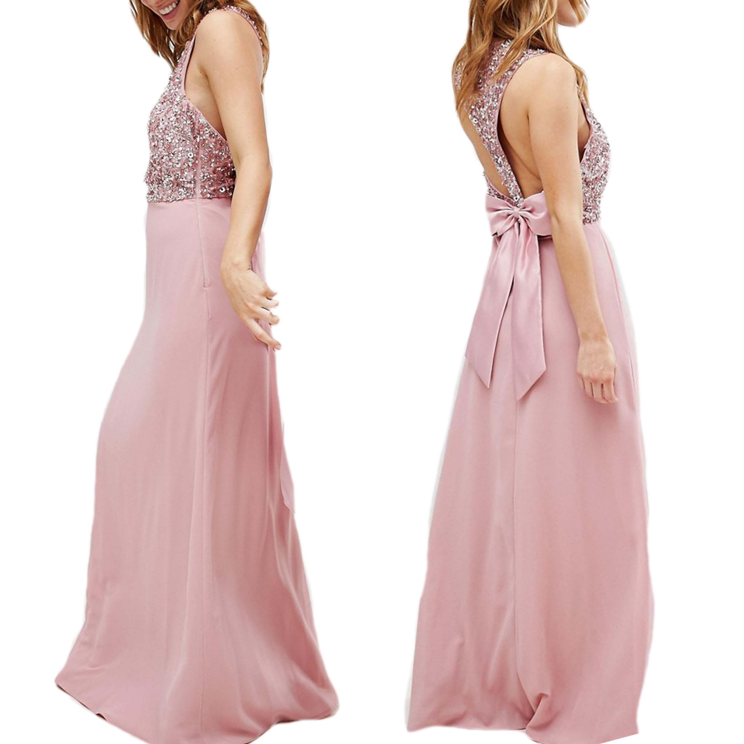 Petite różowa sukienka w cekiny L 40 Petite-Sleeveless-Sequin-Bodice-Maxi-Dress-40