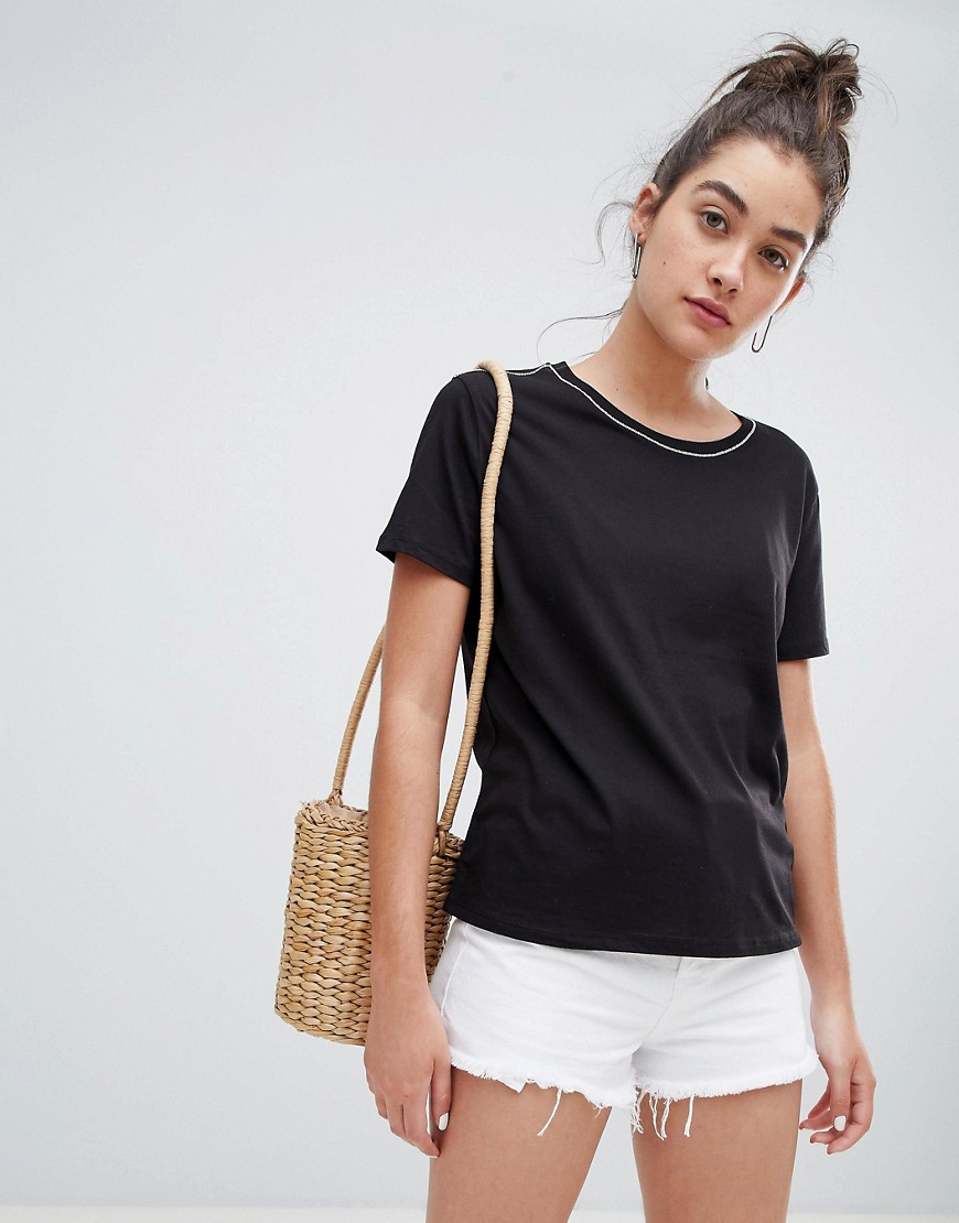 Pimkie Czarny T-shirt krótki rękaw zdobiony detal M 38 Pimkie-Czarny-T-shirt-krotki-rekaw-zdobiony-detal-M-38