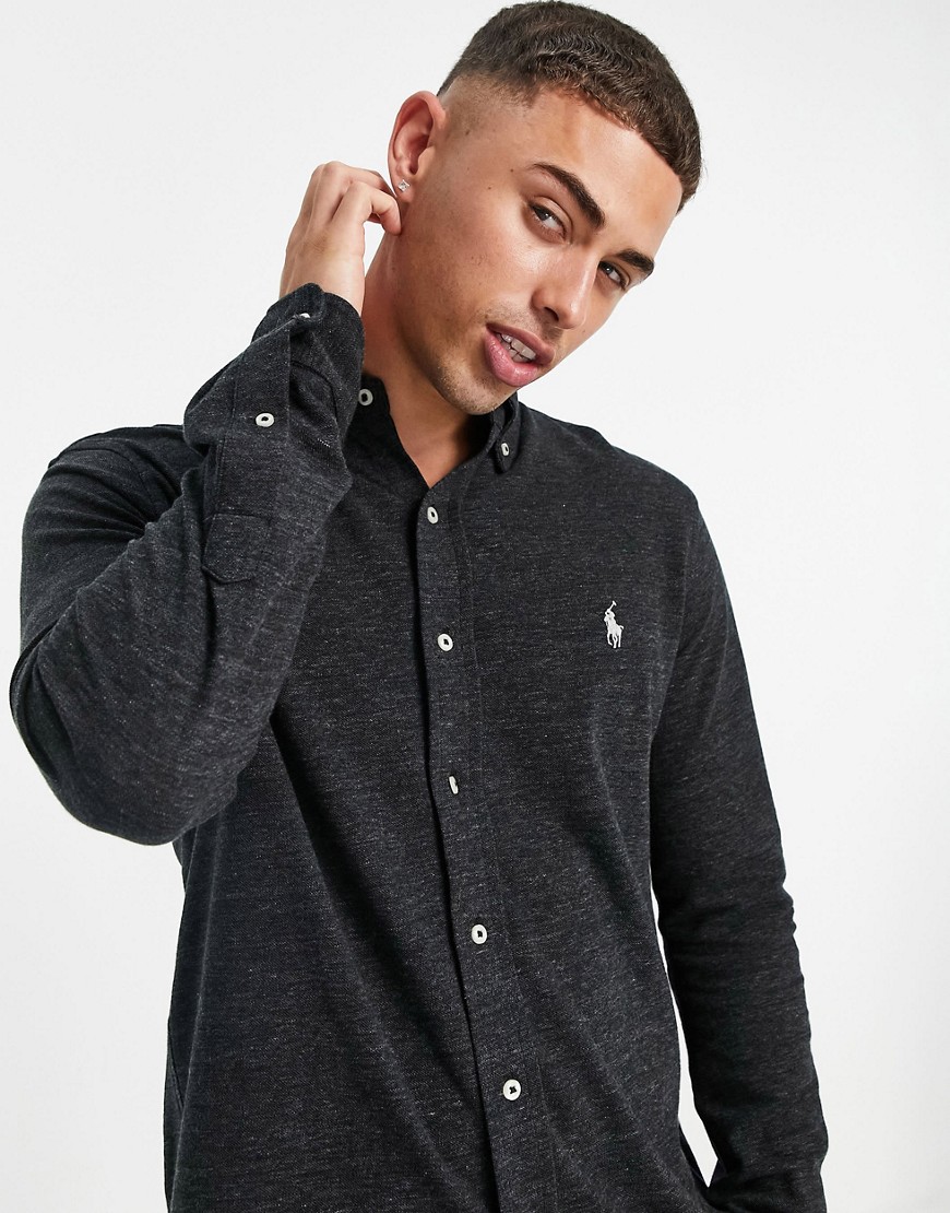 Polo-Ralph-Lauren-czarna-melanzowa-dopasowana-koszula-z-piki-z-guzikami-i-logo-XL-2 Polo-Ralph-Lauren-czarna-melanzowa-dopasowana-koszula-z-piki-z-guzikami-i-logo-XL