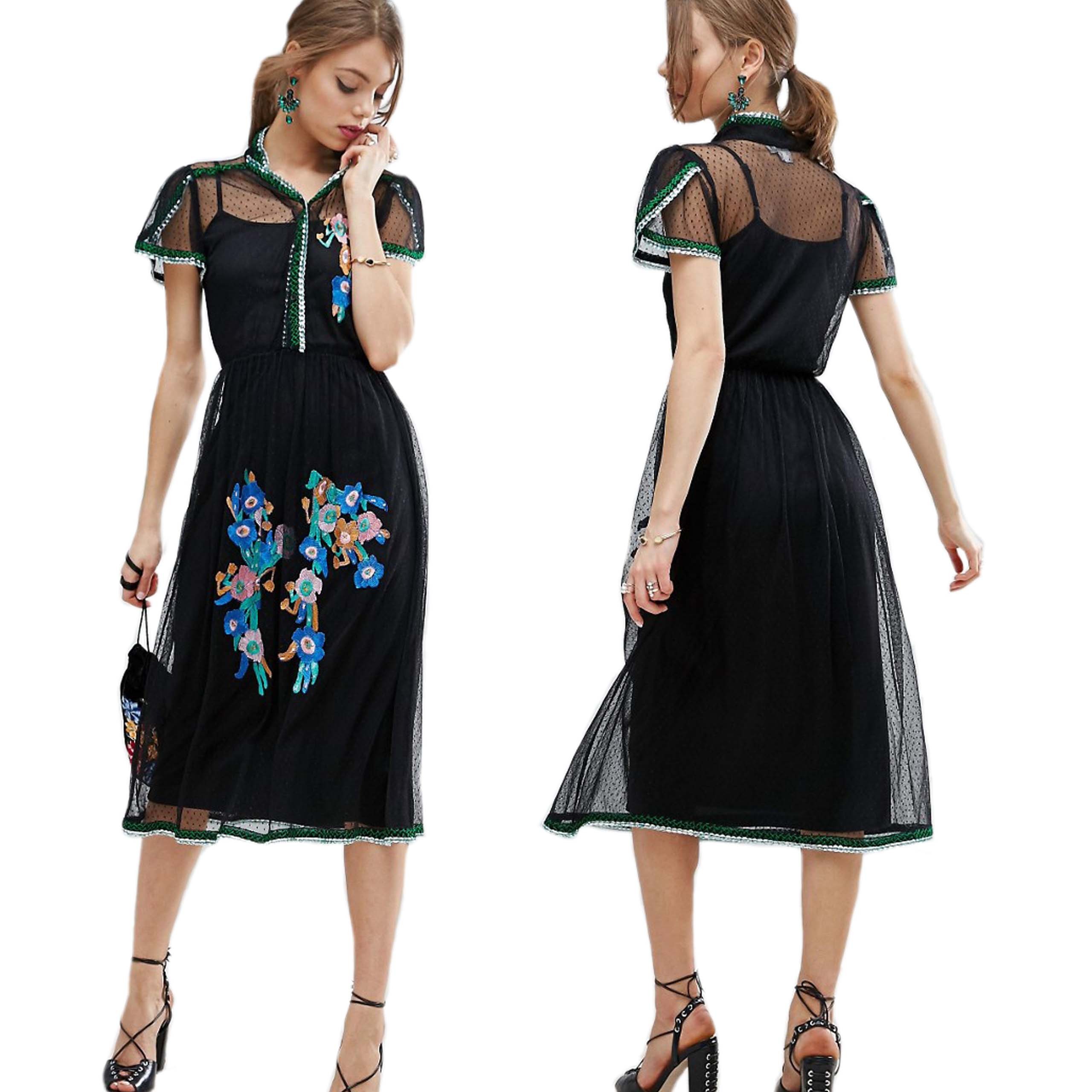 Premium czarna sukienka midi siateczka defekt S 36 Premium-czarna-sukienka-midi-siateczka-S-36
