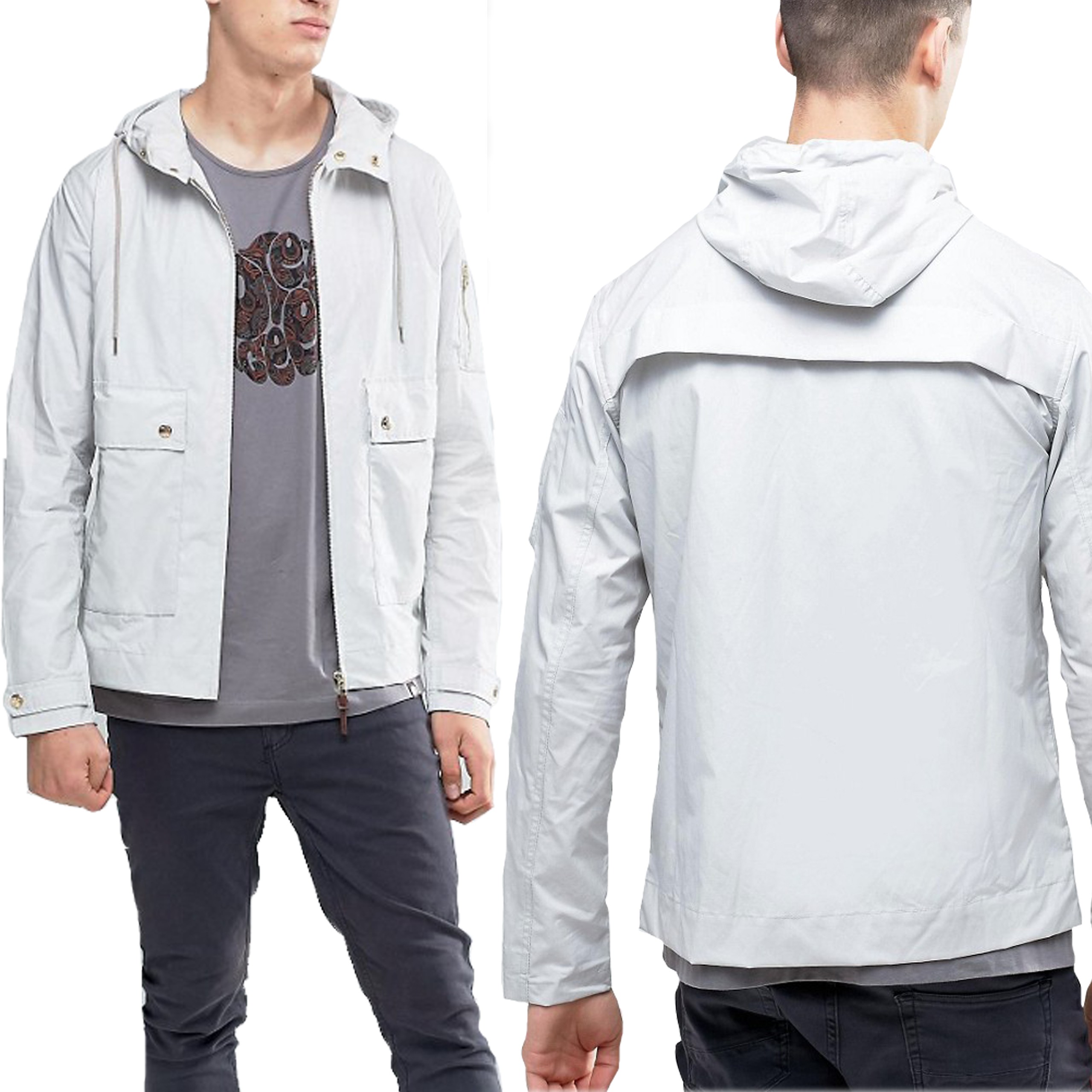 Pretty Green Szara Biała Kurtka z kapturem XL Pretty-Green-Szara-Biala-Kurtka-z-kapturem-XL