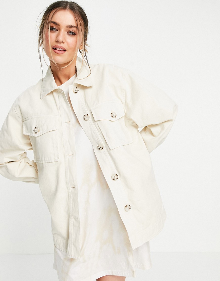 Pull&Bear bawełniana kurtka koszulowa ecru defekt M PullBear-bawelniana-kurtka-koszulowa-w-kolorze-ecru-defekt-M