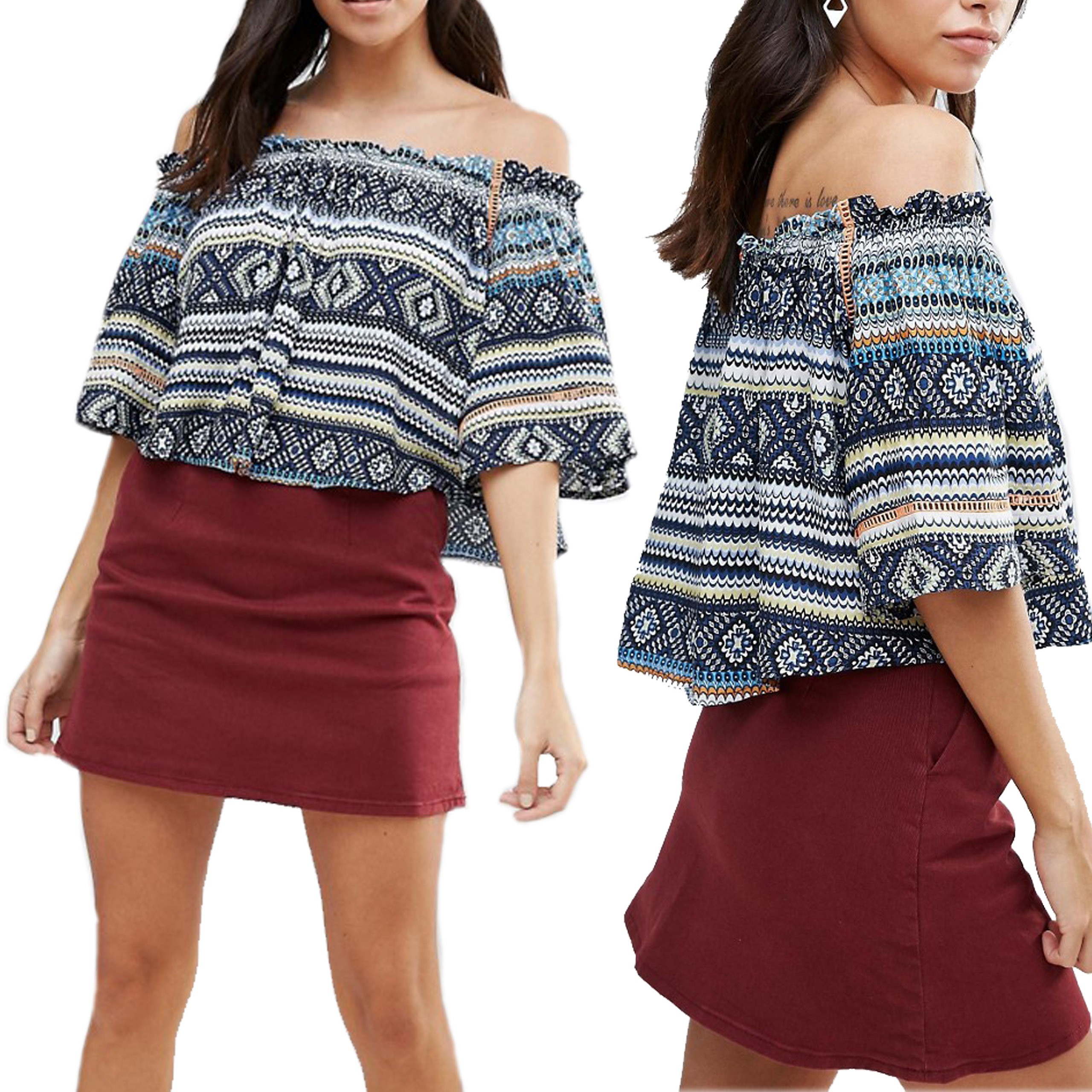 QED London Granatowy Top Bluzka w print S / M QED-London-Granatowy-Top-Bluzka-w-print--S---M