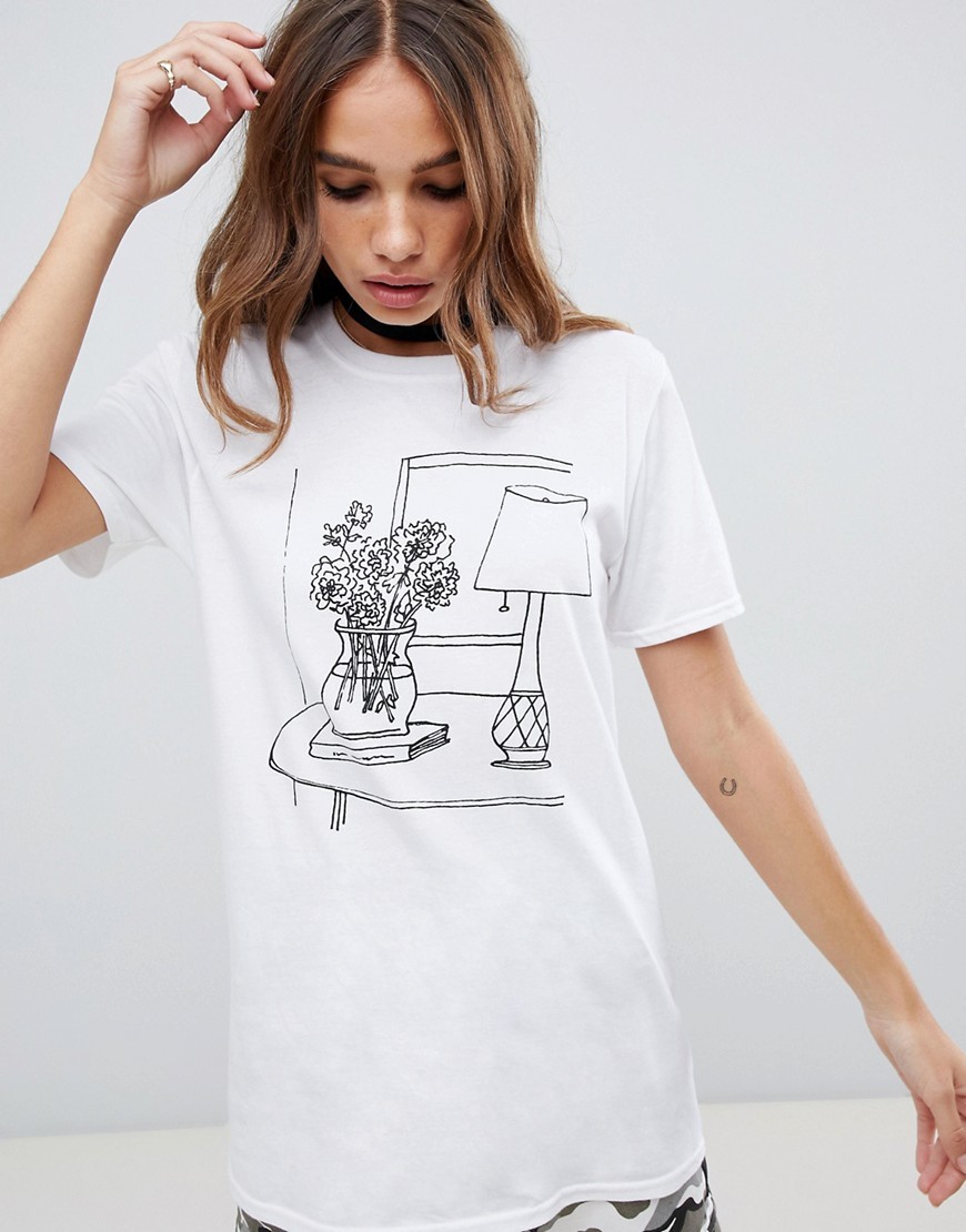 Reclaimed Vintage biały T-shirt inspirujący print defekt L 40 Reclaimed-Vintage-bialy-T-shirt-inspirujacy-print-L-40